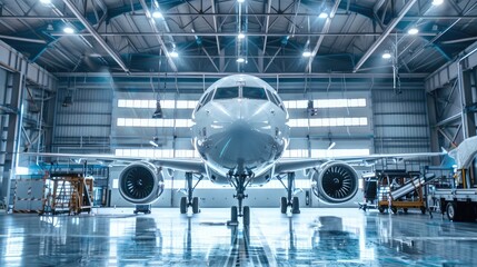 Modern Airplane Inside Industrial Aircraft Hangar