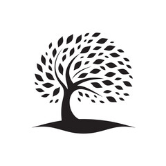 Silhouette of a tree in the wind.