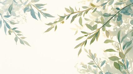 Green leaves watercolor hand-painted decorative elements