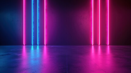 Neon-lit empty space with vibrant blue and pink lights