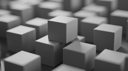 Abstract arrangement of gray cubes creating a textured background with depth and perspective