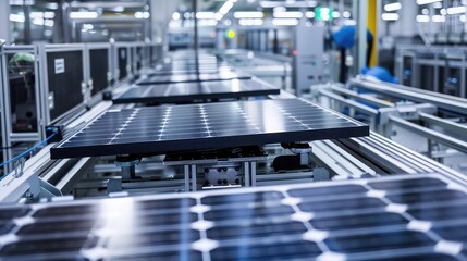 Solar Panel Manufacturing Assembly Line Inside Modern Factory