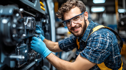Skilled technician working on machinery in a workshop