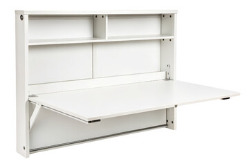 White wall mounted fold down desk isolated with transparent background