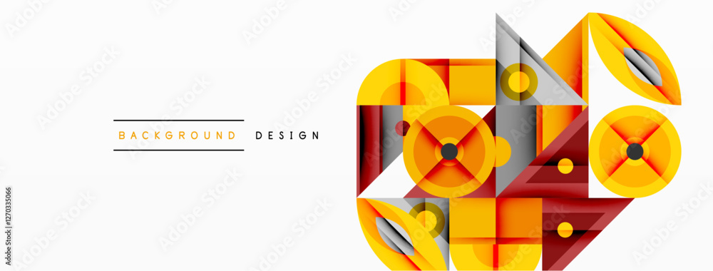Poster Dynamic geometric composition with sharp angles, circular forms, and gradient colors