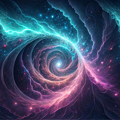 Obraz premium mesmerizing cosmic spiral with vibrant colors and glowing stars, evoking sense of wonder and exploration. seamless pattern
