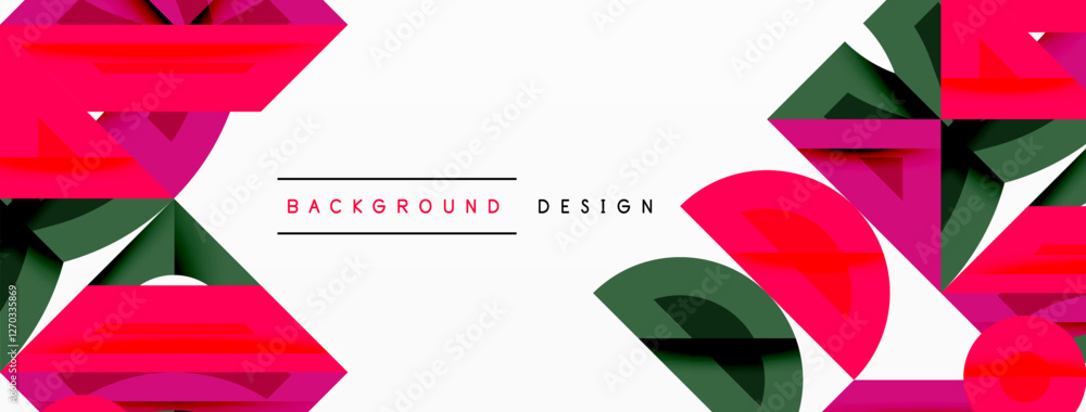 Poster Abstract geometric background shapes forming a modern, symmetrical pattern. Bold contrast, smooth gradients, dynamic composition, futuristic style