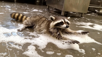 Racoon in bathroom