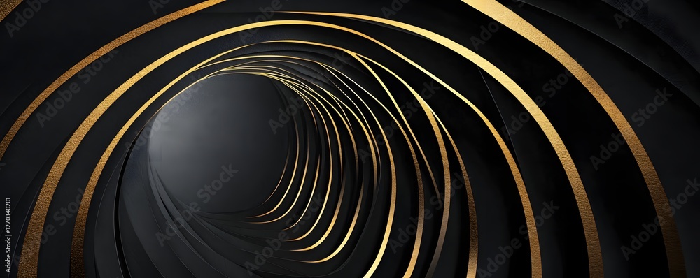 Poster abstract tunnel with black layers and golden stripe design