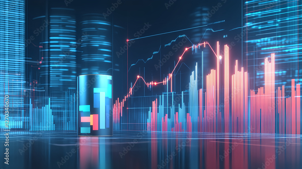 Poster analyzing market trends with graphical data visualization in business analytics urban environment di