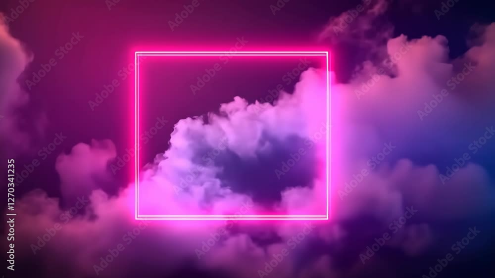 Aufkleber neon blue and purple light with cloud formation in square frame creating a surreal and dreamy atmosp
