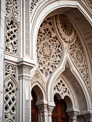 Obraz premium Intricate Architectural Details of a Carved Stone Building Facade Arches