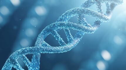 Blue DNA helix, science background, genetic research
