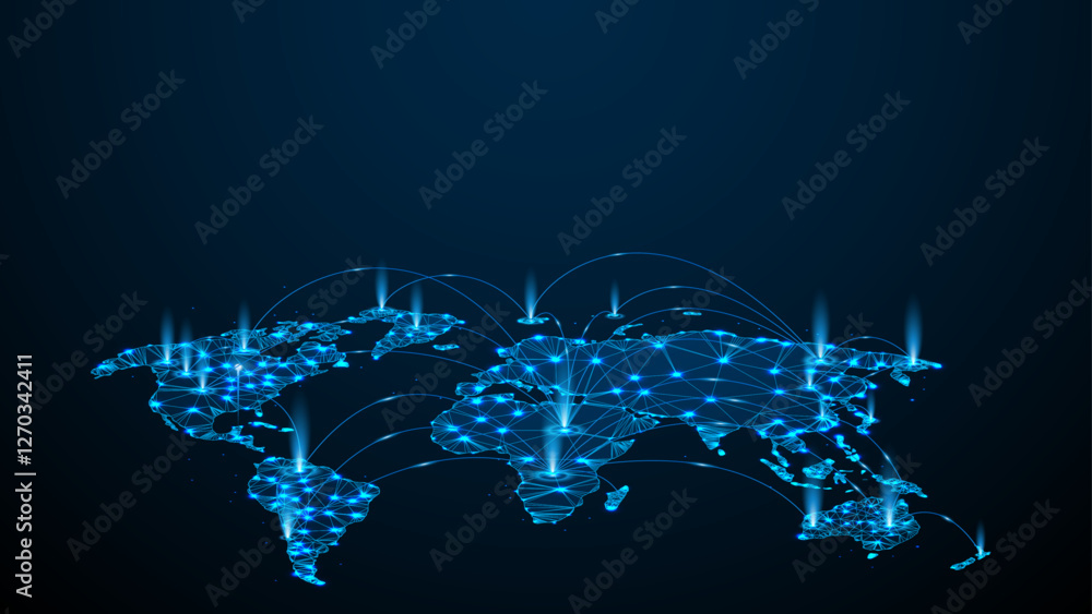 Aufkleber futuristic global connectivity: glowing digital technology and internet network connections on a wor