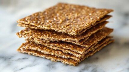 Fototapeta premium Freshly made flaxseed crackers with avocado dip, high in fiber and omega