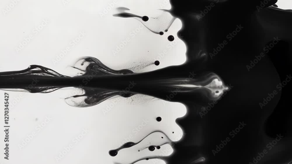 Poster bold splashes of paint in monochrome tones forming abstract art on white background with dynamic ene