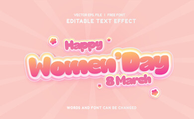 International womens day 8 march Editable text effect 3d cartoon template style premium vector. Trendy color background	