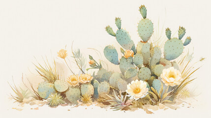 Cactus watercolor hand-painted decorative elements