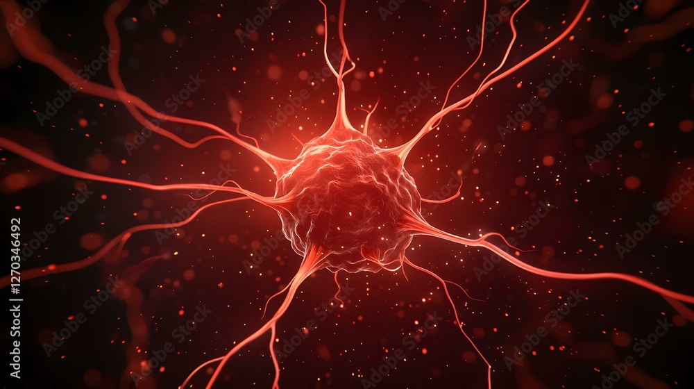 Aufkleber the image shows a stylized rendering of a neuron, a nerve cell, with its many dendrites extending ou