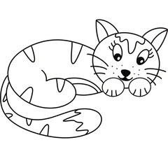 Simple line drawings in the shape of animals, line drawings for coloring practice, cat drawings, line drawings for making coloring books, prints, covers, patterns on the surface of products.