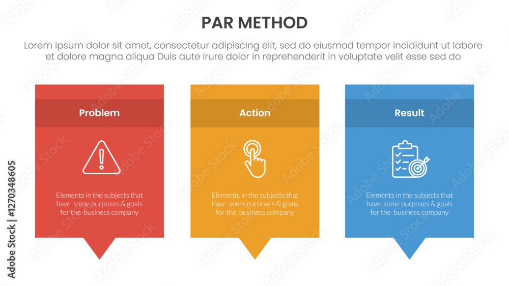 Poster par method infographic 3 point with rectangle box and callout comment dialog on bottom for slide pre