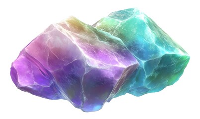 Fototapeta premium Iridescent gemstone cluster, isolated on white, game asset
