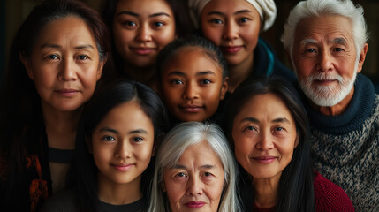Fototapeta premium Big asian family posing together at home