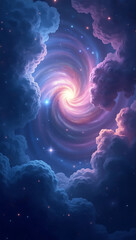 Naklejka premium Starry Galaxy Nebula – A Deep Space Background with Vibrant Cosmic Clouds, Twinkling Stars, and a Mysterious Glow