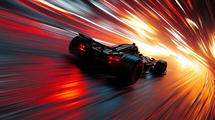 Dynamic racecar speeding down a track with vibrant motion blur