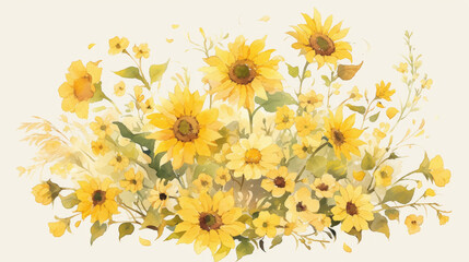 Sunflower watercolor hand-painted decorative elements