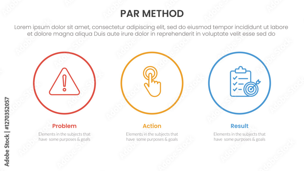 Aufkleber par method infographic 3 point with big circle outline horizontal for slide presentation