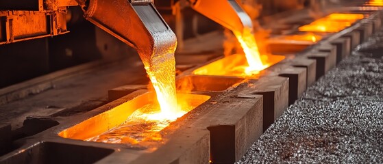 Molten metal pouring in industrial process.