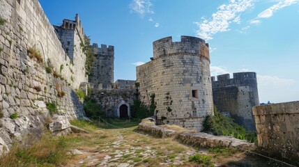 Fototapeta premium Majestic Ancient Castle Walls Surrounded by Nature and History
