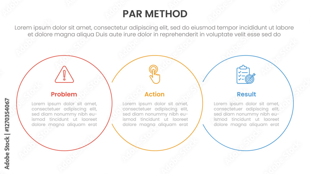 Poster par method infographic 3 point with big circle outline union horizontal for slide presentation