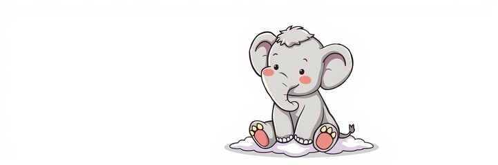 Fototapeta premium Adorable elephant sitting on fluffy cloud in vector illustration, fluffy, cute, animal