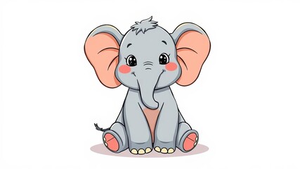Fototapeta premium Adorable baby elephant sitting on vibrant rainbow in vector illustration, wildlife, colorful, cheerful