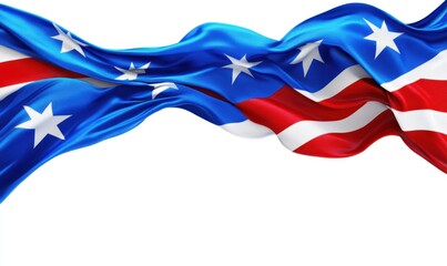 Flowing fabric, red, white, blue stars, patriotic design, background white, website banner