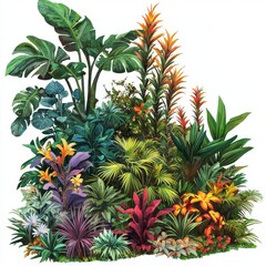 Fototapeta premium Lush Tropical Plants with Vibrant Colors and Dense Foliage Ideal for Nature and Botany Projects