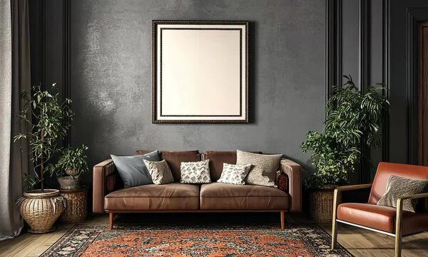 Vintage-Inspired Living Room Design with a Sophisticated Gray Empty Wall