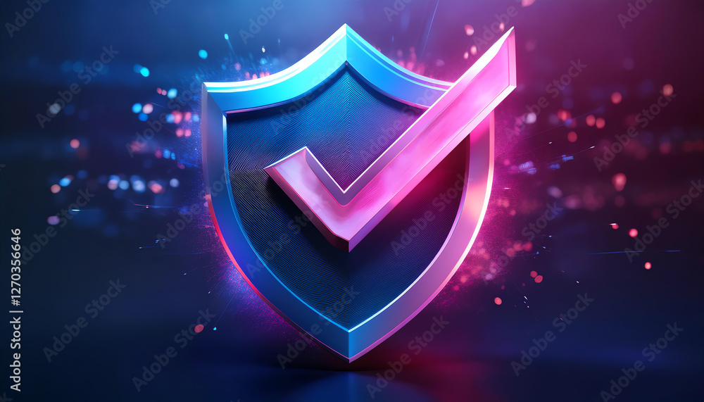 Poster a vibrant shield icon features a checkmark, symbolizing security, trust, and validation in a digital