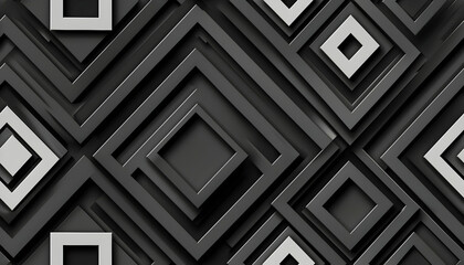 Abstract geometric pattern featuring layered squares in black and gray tones.