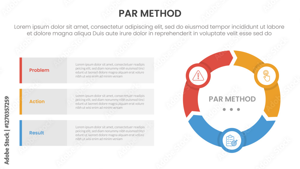 Poster par method infographic 3 point with flywheel cycle circular and arrow shape for slide presentation