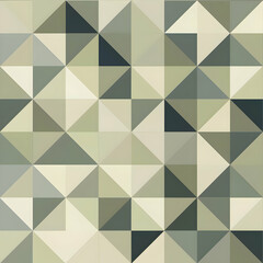 Abstract geometric pattern featuring various shades of green and beige triangles.