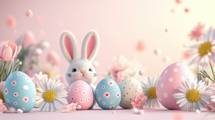 Enthralling Easter Scene with Adorable Bunny and Colorful Eggs