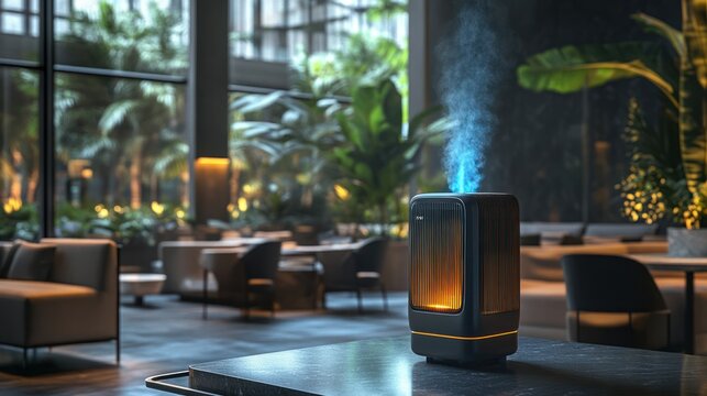 Modern diffuser steaming in luxury lobby
