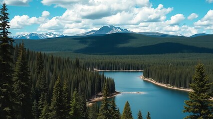 A stunning shot of the iconic Canada flag waving proudly in front of a backdrop of majestic Canadian landscapes including mountains, lakes, and forests, forests, scenic, destination