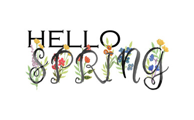 春の訪れを祝福する、HELLO SPRINGのシンプルなロゴマーク