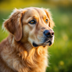 Thoughtful Golden Retriever Looking Away in Evening Light