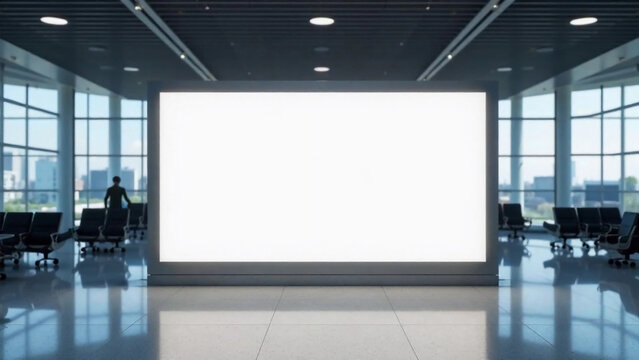 Mockup of blank light box in the airport. Blank horisontal billboard mockup
