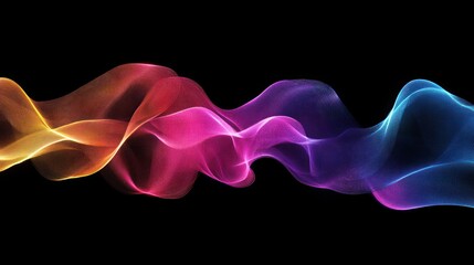 Colorful smoke wave abstract design, black background, digital art, website banner
